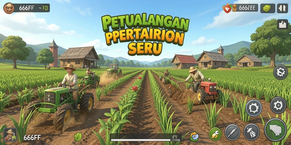 Screenshot gameplay 666FF yang menampilkan aktivitas bertani yang seru.