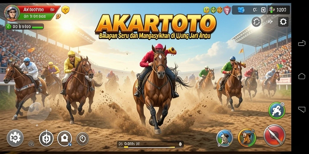 Screenshot gameplay AKARTOTO dengan aksi balapan yang mendebarkan.