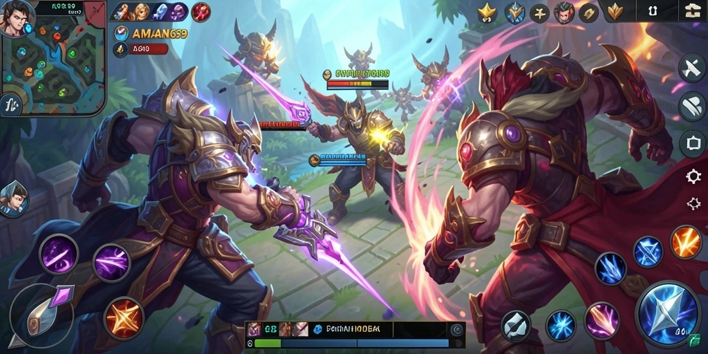 Screenshot menampilkan aksi seru dalam game MOBA.