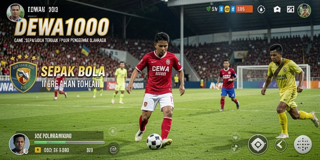 Screenshot gameplay DEWA1000 menunjukkan aksi sepak bola yang mendebarkan.