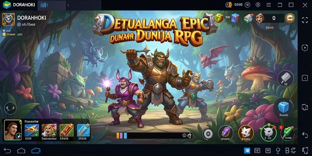 Screenshot menampilkan aksi pertarungan epik dalam DORAHOKI di dunia RPG.