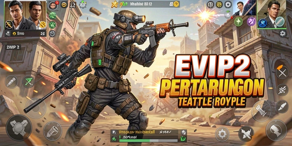 Tampilan aksi seru dalam gameplay EVIP2 Battle Royale.