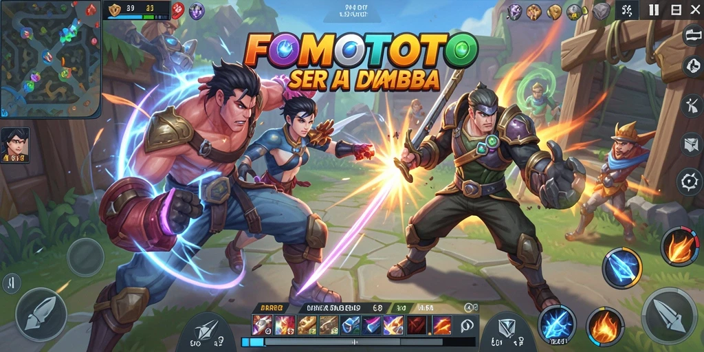 Tampilan gameplay FOMOTOTO di arena seru dan strategis.