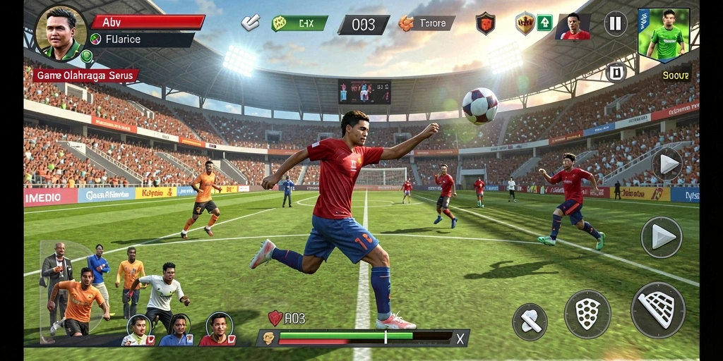 Screenshot H03 menunjukkan aksi intens dalam permainan olahraga.