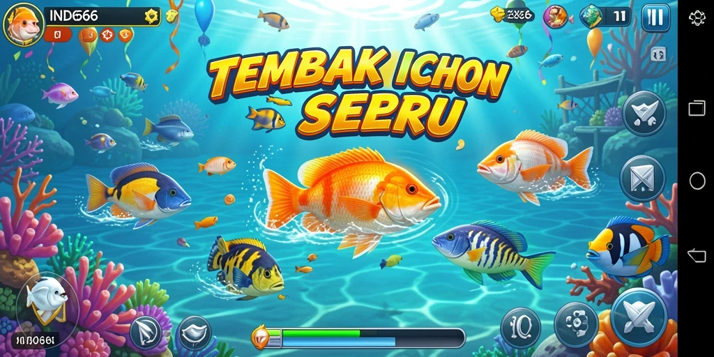Tampilan menarik gameplay Tembak Ikan dengan ikan berwarna-warni.