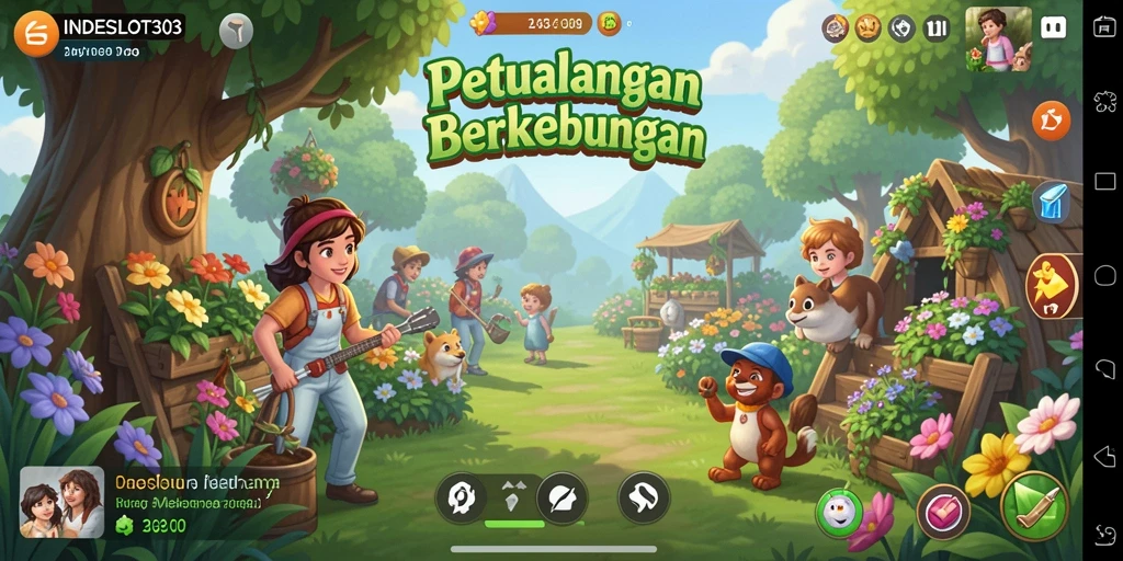 Screenshot gameplay INDESLOT303 yang menunjukkan kebun yang indah dan subur.