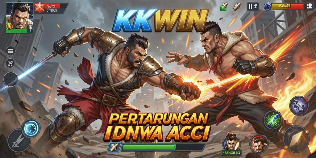 Screenshot aksi intens KKWIN menampilkan momen pertarungan seru.