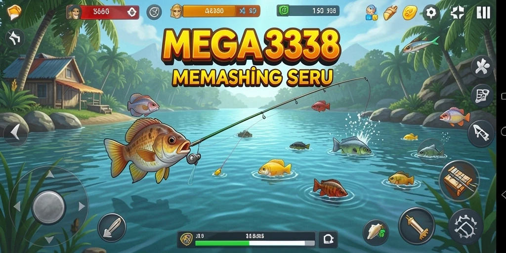 Screenshot gameplay MEGA338 menampilkan aksi memancing di laut yang menakjubkan.