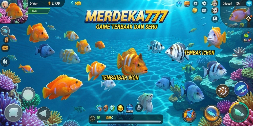Tangkapan layar gameplay MERDEKA777 menampilkan aksi tembak ikan seru.