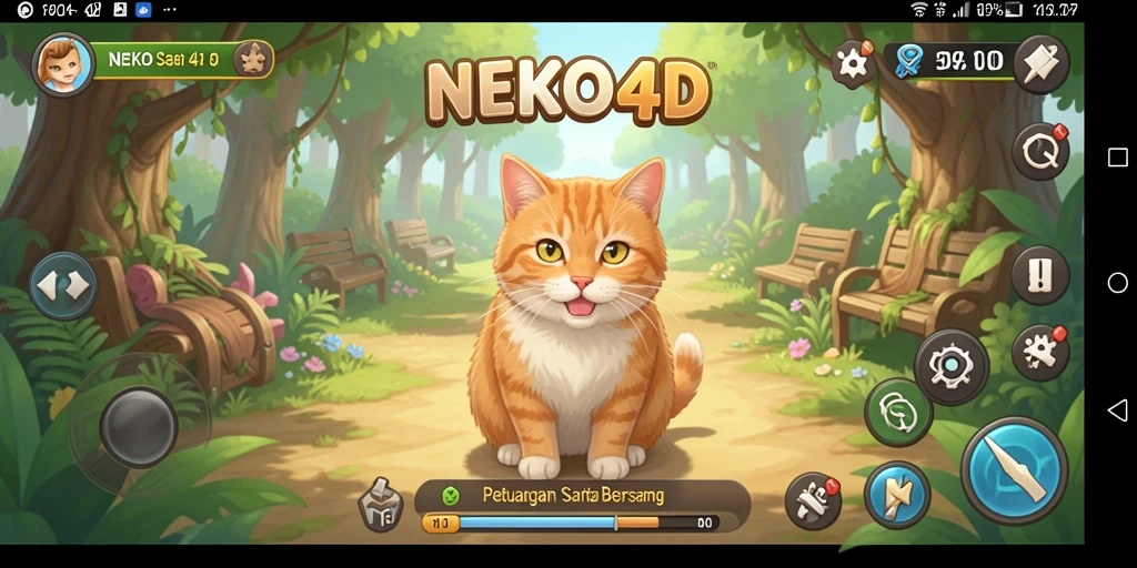 Screenshot gameplay NEKO4D menampilkan kucing lucu dalam berbagai aktivitas.
