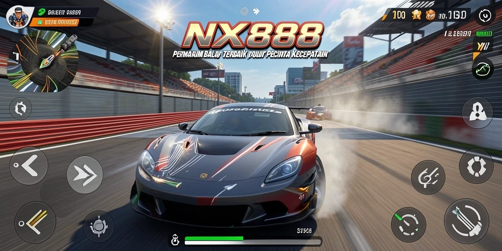 Screenshot menampilkan aksi balapan yang mendebarkan di NX888.