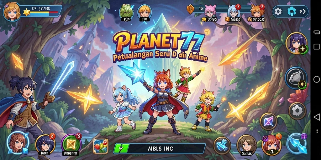 Screenshot gameplay PLANET77 menampilkan karakter anime yang beraksi.