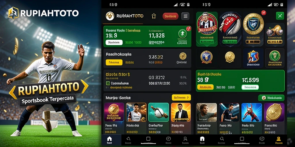 Screenshot utama RUPIAHTOTO menunjukkan antarmuka taruhan olahraga yang dinamis.