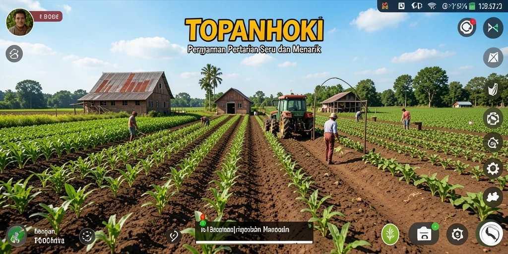 Tampilan gameplay seru di TOPANHOKI yang menunjukkan pertanian yang berkembang.