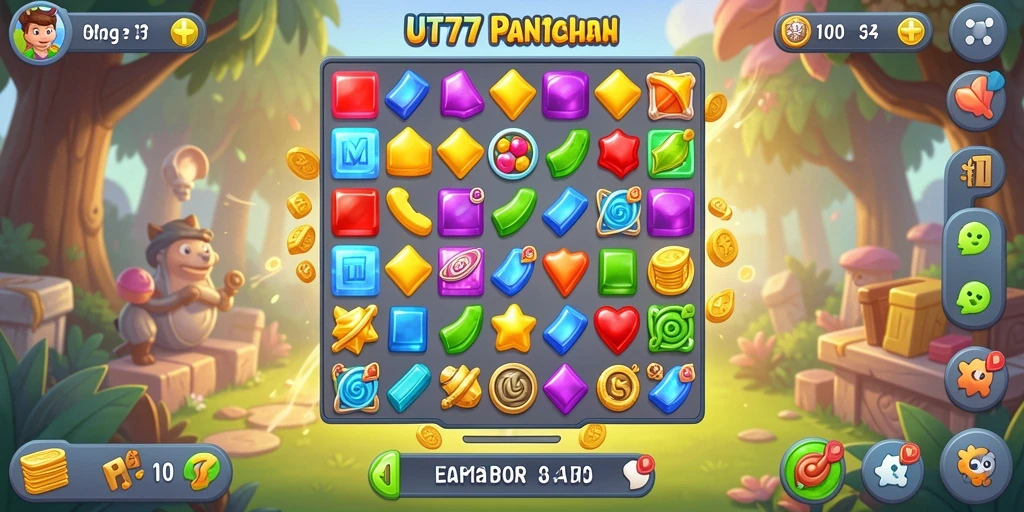 Screenshot utama UT77 menampilkan gameplay seru dalam permainan Match-3.