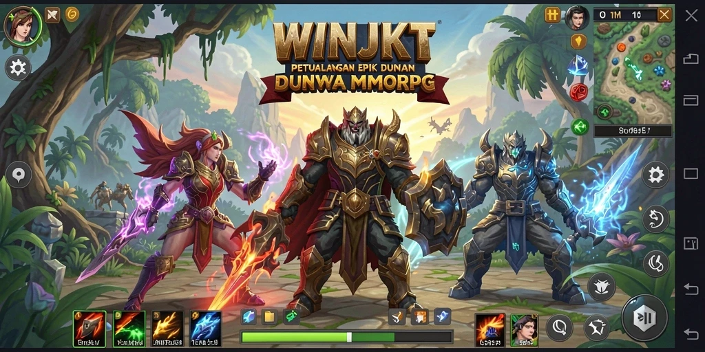 Screenshot gameplay WINJKT menampilkan pertarungan epik dalam dunia MMORPG.